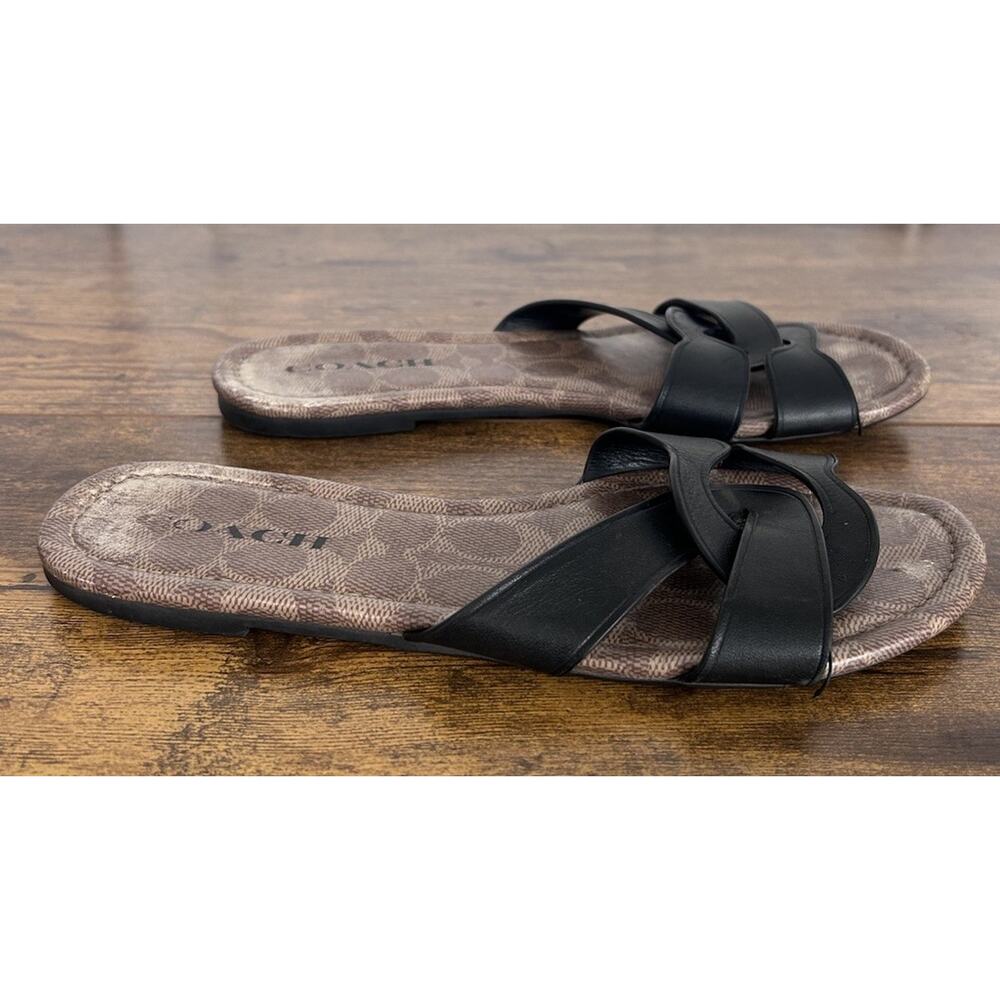 Coach Essie Sandals In Black. Logo Leather Sandals Summer Classic Coastal Size 8 - Picture 2 of 8